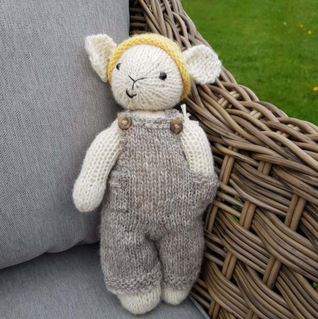 Wool Lamb Teddy - natural overalls with yellow hat image 0